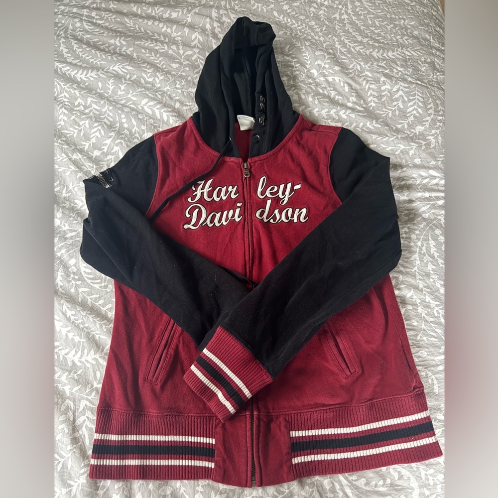 Harley-Davidson Burgundy and Black Zip-Up Jacket
